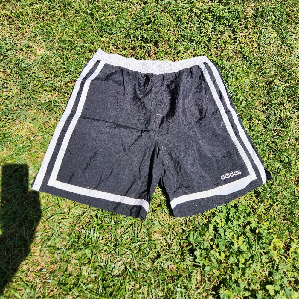 Vintage 90s Adidas Men's Black and White Athletic Shorts Black Tag Vtg Medium